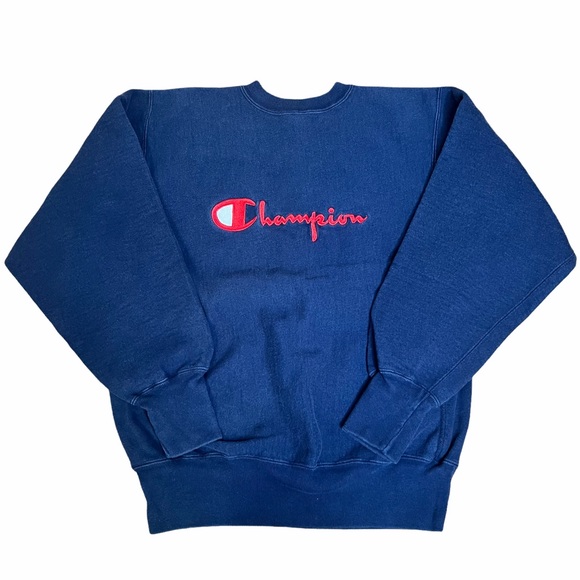 Champion Other - Vintage 90s Champion Navy Blue Logo Reverse Weave Crewneck Sweatshirt Mens Large